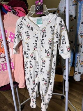 Baby Mickey Mouse Print White One-Piece Footed Pajamas Bundle 091-